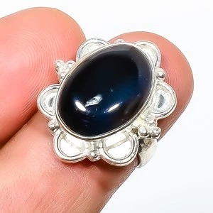 Anillo de joyería chapado en plata con piedras preciosas de Brasil de ónix negro s.5,5 TR7508-118 Foto 1 de 3