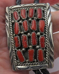 Vintage Bolokrawatte Indianer rote Koralle Cluster Sterlingsilber - Bild 1 von 6