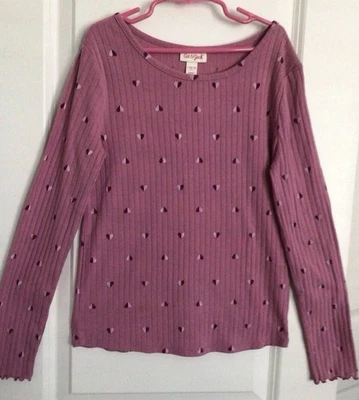 CAT & JACK-Sz. (10/12)-Top Informal Niña-Rosa Rosa-Tejido Costilla-Manga Larga-CORAZONES Foto 1 de 4