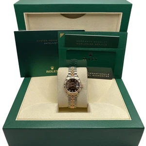 Rolex Datejust 28mm Rose Gold Steel Chocolate Diamond Star Dial Watch 279171 - Picture 1 of 7