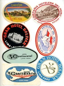 PERU - Group of 7 Different / ORIGINAL Hotel Luggage Labels / Label, 1950's - Picture 1 of 1