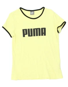 PUMA Womens Graphic T-Shirt Top UK 12 Medium Yellow Cotton BE88 - Picture 1 of 4