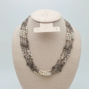 Vtg SILPADA Pearl Necklace 925 Sterling Silver Multi-strand Natural Patina 16" - Picture 1 of 7