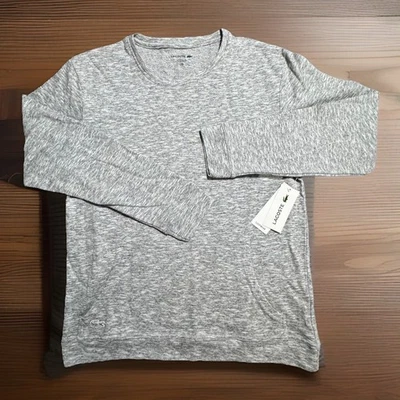 LACOSTE Sleep Wear M Gray Cotton Blnd Kangaroo Pocket Long Slv Knit Top EUC - Image 1 of 4