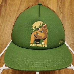 REI Hiking Hat Adult Snapback Green Brown Mesh Outside With Pride Bear Logo - Picture 1 of 7