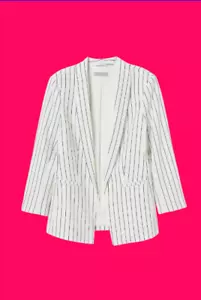 Giacca H&M donna misto lino taglio dritto bianco e blu blazer a righe donna 4 - Foto 1 di 7