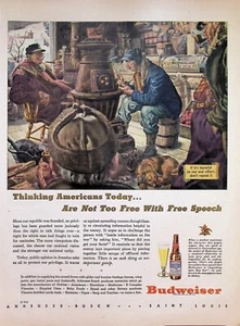VINTAGE 1940s Print Ad ~ Budweiser ~ Thinking Americans Today...Are Not Too Free - Picture 1 of 1