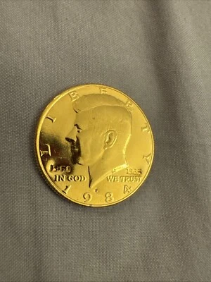 24k Gold Plated 25th Anniversary John F. Kennedy Half Dollar 1984-P￼ - Image 1 of 2
