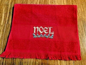 COMPLETED CROSS STITCH CHRISTMAS FINGERTIP TOWEL "NOEL" RED HAND SEWN BY S - Picture 1 of 2