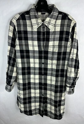 Theory 衬衫女式 8 黑色白色格子纽扣 3/4 袖弹力羊毛棉 — 第 1/4 张图片