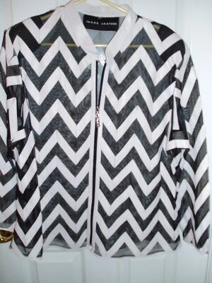 Jaqueta IMAGE LEATHER Feminina XL 1X Top Malha Preta com Sobreposição Padrão Chevron 0 P/H - Imagem 1 de 4