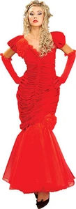 1930's-40's Hollywood Starlet 3 Pc Red Velour Mermaid Dress Gloves & Headpiece - Picture 1 of 1