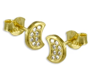 ECHT GOLD *** Kleine Zirkonia Ohrstecker Ohrringe Mond Halbmond Mondsichel 7 mm - Bild 1 von 2