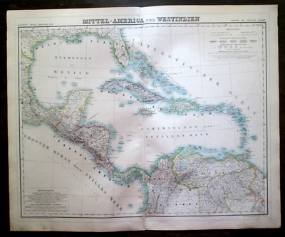 1870. INDIAS OCCIDENTALES Y CENTROAMÉRICA. Mapa antiguo grabado en acero GRAN TAMAÑO.  Foto 1 de 4