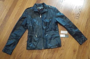 Kenneth Cole Reaction Vintage Moto High Neck Full Zip Leather Jacket Small  - Picture 1 of 7