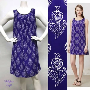 ANTHROPOLOGIE Maeve PETAL STAMP Purple 100% SILK Swing A Line Shift Dress L CuTE - Picture 1 of 12