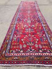 Vintage Distressed Hand Made Traditional Oriental Wool Red Rug 9.9x2.6ft