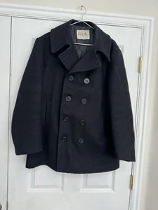 VTG Fox Knapp Wool Pea Coat Mens 42 Union Made NO MOTH HOLES Navy USA Nautical - Picture 1 of 10