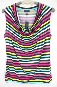 NWT WORTHINGTON Women Thin Stretch Comfy Poly Tank Top Cowl Neck Striped L - Picture 1 of 12