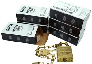 Lot (6) Master Lock DG Commercial Brass Military Padlocks w/Chain - Keyed Alike - Picture 1 of 3