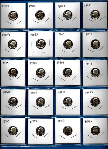 1980 -1999 S Proof Dime  Set of 20- 1980 through 1999 Cover