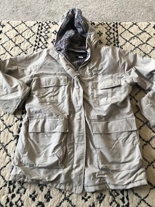 Vintage LANDS END Chore Coat Mens L Beige Wool Blanket Lined Hooded Parka Jacket - Picture 1 of 7