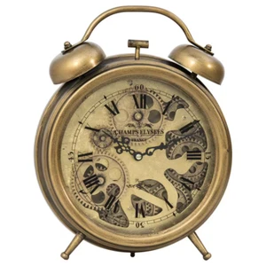 Brass Bronze Gears Table Top Battery Operated Analog Quartz Clock Home Decor - Picture 1 of 12