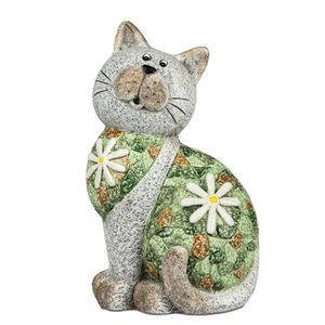 Garten Figur Katze MOSAIK FLOWER H. 37cm grau grün Magnesia Formano S25 - Bild 1 von 4