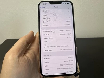 Apple iPhone 13 Pro Max 512 GB Gris Desbloqueado En Todo el Mundo Para Piezas (Roto) 0139 Foto 1 de 4