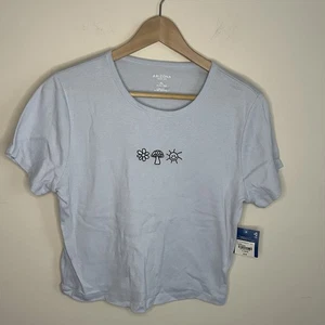 Neu mit Etikett Arizona Jean Co Baby T-Shirt kurzärmlig blau Oberteil Damen XL Blume Pilz Sonne - Bild 1 von 6