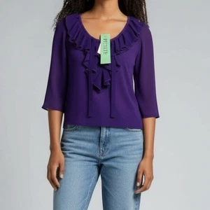 Blusa New Jones New York púrpura con volantes talla L Petite - Imagen 1 de 5