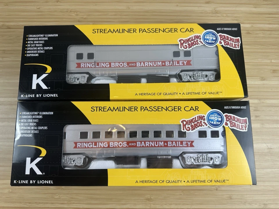 K-Line By Lionel O Gauge RINGLING BROS. STREAMLINER 4-PACK Pullman/Bag #6-21231