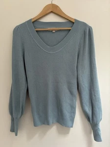 Loft Damenpullover einfarbig blau Acrylmischung Rippstrick U-Ausschnitt Langarm XS - Bild 1 von 4