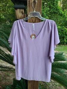 Zenana Airflow Flutter Sleeve Blouse Top Lavender Size Mediuml NWT - Picture 1 of 5