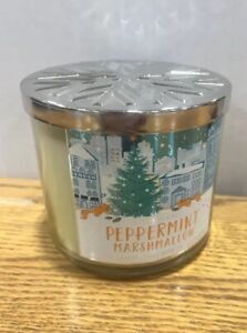 Bath & Body Works PEPPERMINT MARSHMALLOW 3-Wick Candle - NEW Rare Design