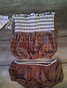 New juicy Couture Y2K Bonfire Tankini Bandini Smocked 2PC Swimsuit P/ XS/ Small - Picture 1 of 9