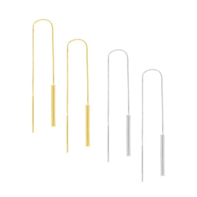 Bar Threader Earrings Real 14K Solid Gold Box Chain Dangle Drop Earrings Women - Image 1 of 2