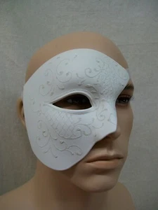 White Phantom of Opera Half Face Costume Mask Beast Masquerade Ball Venetian Lad - Picture 1 of 12
