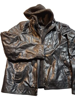 Chaqueta de motocicleta Marc Anthony de cuero sintético, para hombre 2XL, babero negro con capucha Foto 1 de 4