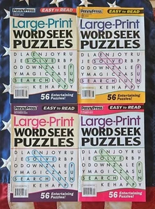Lot 4 Penny Press Dell LARGE PRINT Easy to Read Word Search Seek Puzzle Books - Foto 1 di 8