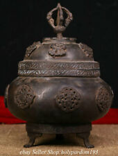 7.2" Old Tibet Tibetan Bronze Temple 8 Auspicious Symbol incense burner Censer