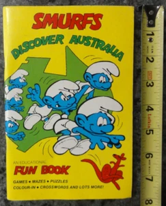 Vintage Smurf Discover Australia 1979 Fun Book Games Puzzles Mazes Unused - Imagen 1 de 11