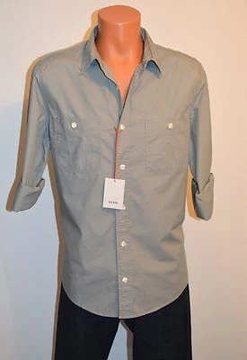 New $145 JACK SPADE Miles Work Shirt Woven Neutral Grey Large Button Front LS - Image 1 of 4