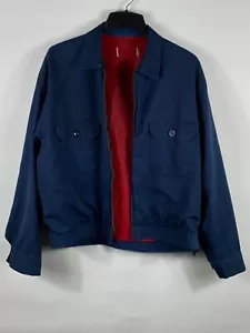 Vintage 60s Work Wear Quilt Lined 2-Pocket Full Zip Collared Jacket Navy F119 - Picture 1 of 7