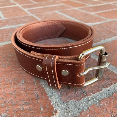 *CHERRY BROWN* Buffalo Leather Handcrafted/Hand-stitched Belts 1-1/2" - Image 1 of 3