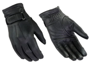 Womens Black Leather Classic Strap Cruiser Motorcycle Touch Screen Finger Gloves - Bild 1 von 3