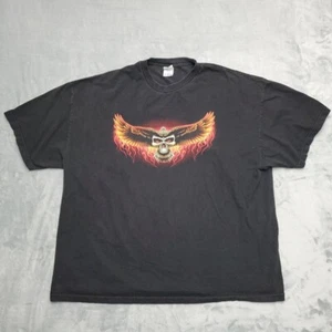 Vintage Y2K Shirt Mens XXL Black Biker Motorcycle Eagle Skull Flames Retro TEE - Picture 1 of 8