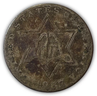 1857 Three Cent Silver Trime Very Fine VF Coin #9272 - Image 1 of 2