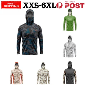 Men Long Sleeve T-Shirt Fishing Clothing UV Proof Hoodie Quick Dry Mask Tee Tops - Picture 1 of 37