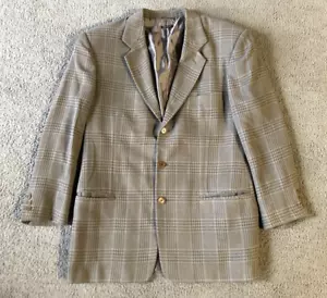 VTG Giorgio Armani Bergdorf Men's Brown Plaid Wool Sport Coat Blazer - Size 42R - Picture 1 of 7